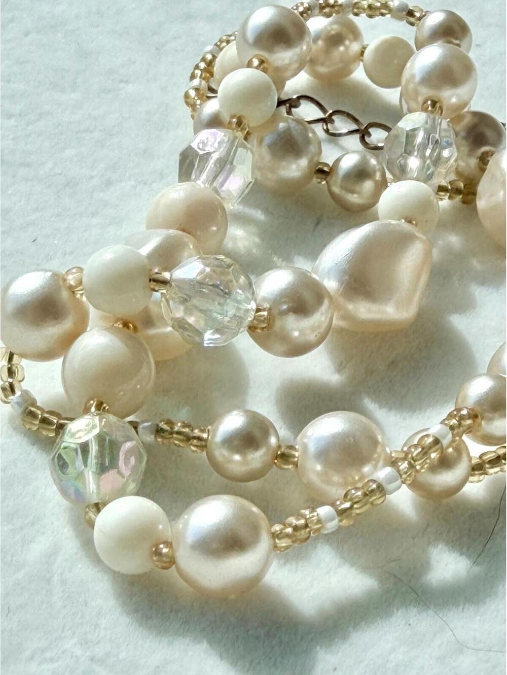 Vintage Faux Pearl Crystal Beaded Necklace Gold - Picture 3 of 6